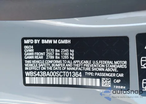 2025 BMW M4 Competition xDrive z USA, uszkodzony, nr VIN WBS43BA00SCT01364